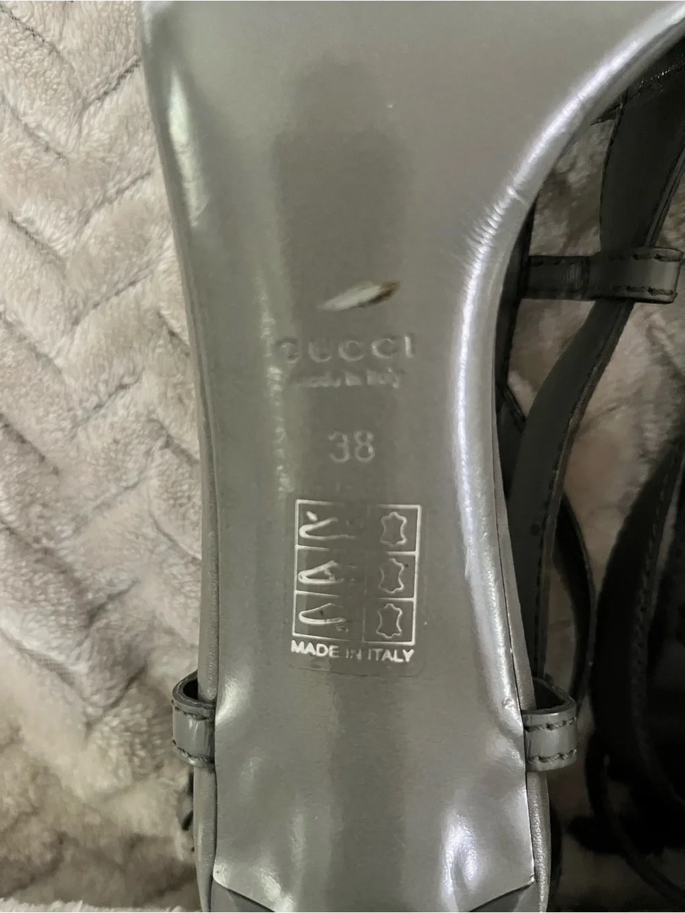 Gucci Gray Daryl  Gladiator Cage High-Heel EUC
